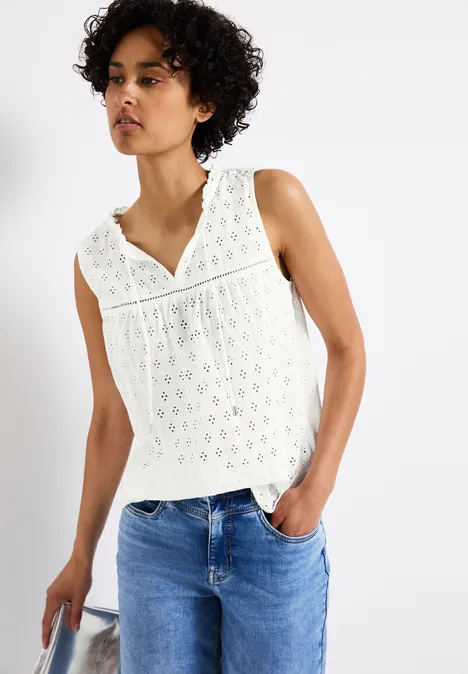 Ärmellose Stickmuster Bluse off white
