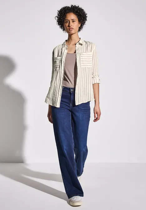 Gestreifte Leinen-Hemdbluse dark moonstone sand