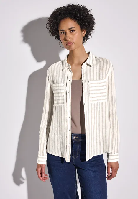 Gestreifte Leinen-Hemdbluse dark moonstone sand