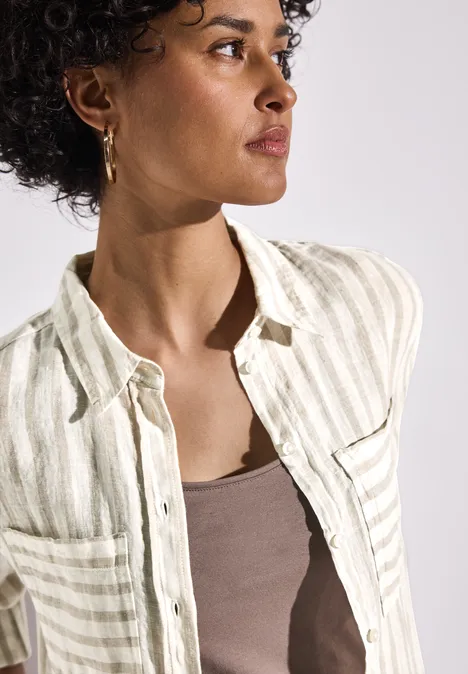 Gestreifte Leinen-Hemdbluse dark moonstone sand