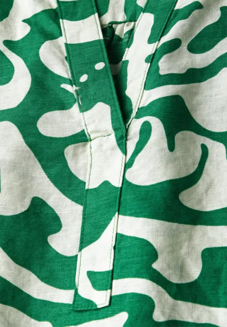 Gemusterte Leinenmix-Bluse glowing green