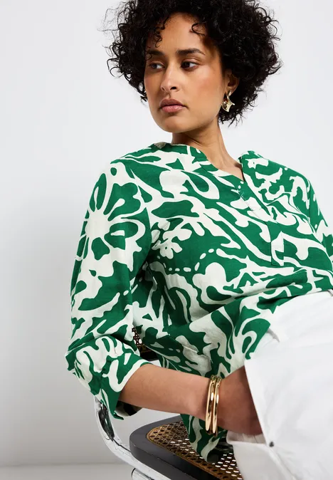 Gemusterte Leinenmix-Bluse glowing green