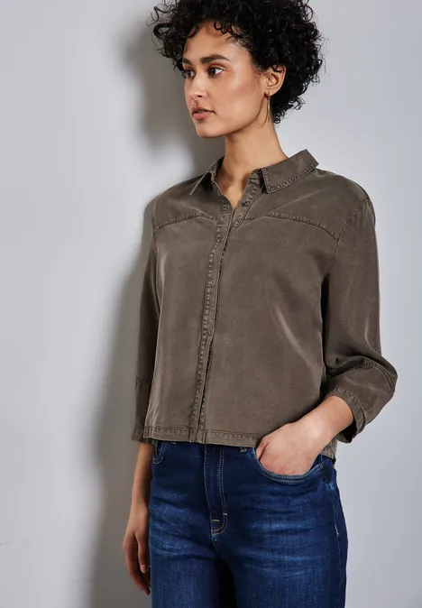 Bluse im Washed-Look muddy brown
