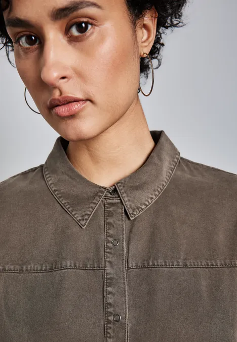 Bluse im Washed-Look muddy brown
