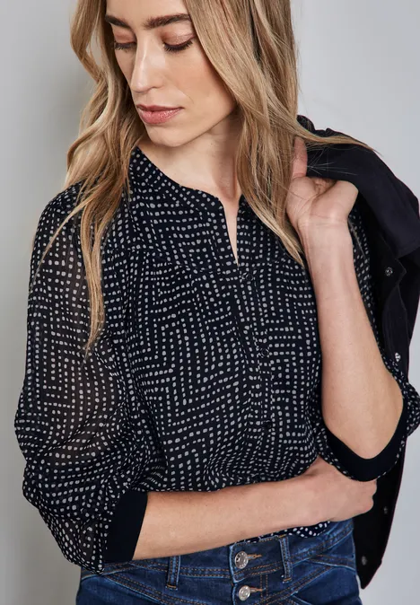 Gemusterte Chiffon Bluse deep tint blue