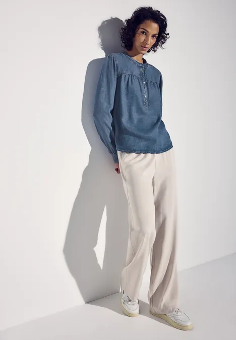 Jeansbluse mit Rüschen Medium Tencel Blue