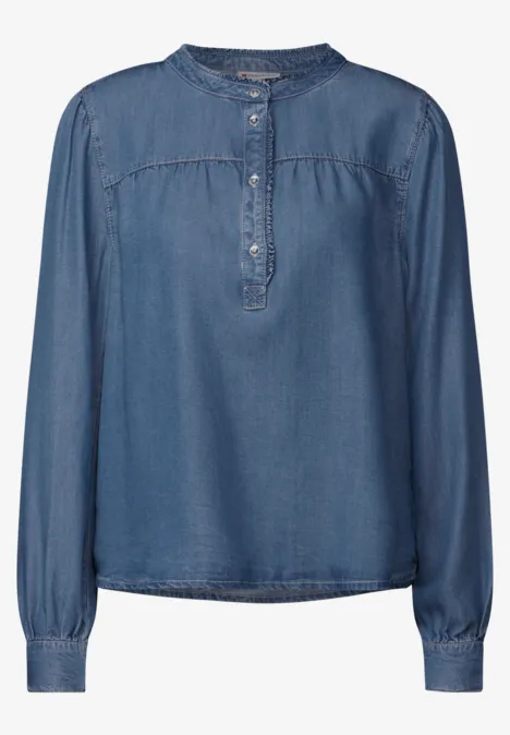 Denim blouse met ruches Medium Tencel Blue