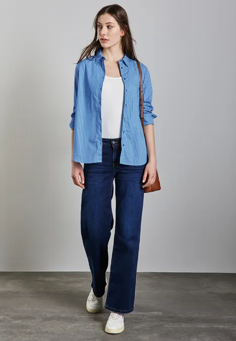 Gestreifte Business Bluse silver lake blue
