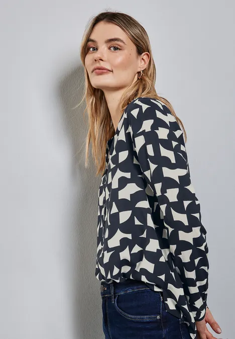 Gemusterte Bluse deep tint blue
