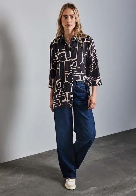Lange Bluse mit Turn-Up deep tint blue