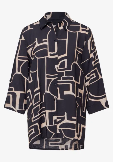 Lange Bluse mit Turn-Up deep tint blue