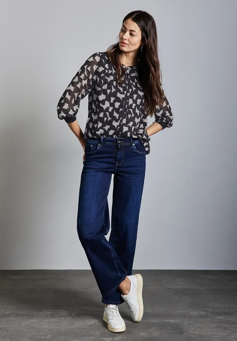 Gemusterte Chiffon-Bluse deep tint blue
