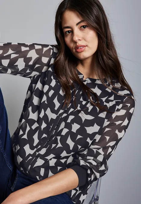 Gemusterte Chiffon-Bluse deep tint blue