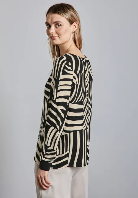 Rundhalsbluse mit Print Black