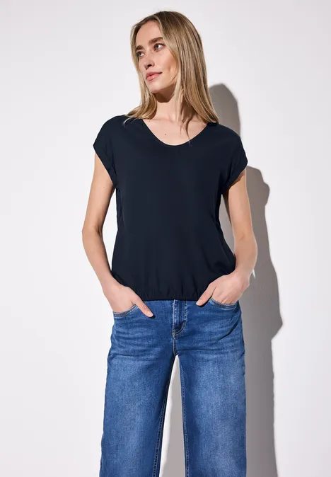 Bluse in Unifarbe deep blue