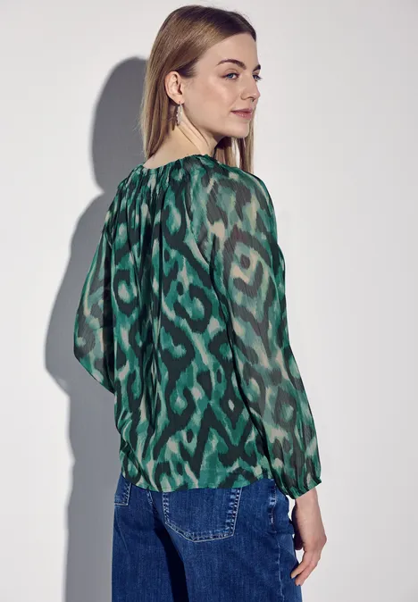 Gemusterte Chiffon-Bluse hunter green
