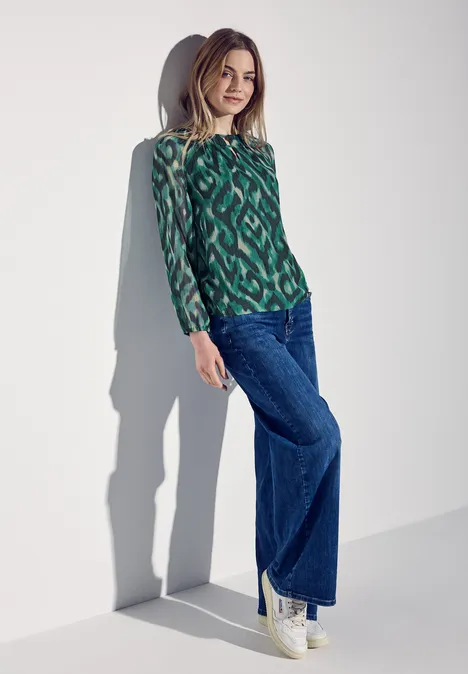 Gemusterte Chiffon-Bluse hunter green