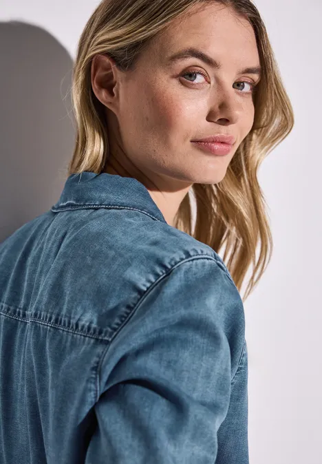 Jeansbluse mit Nieten soft mid indigo