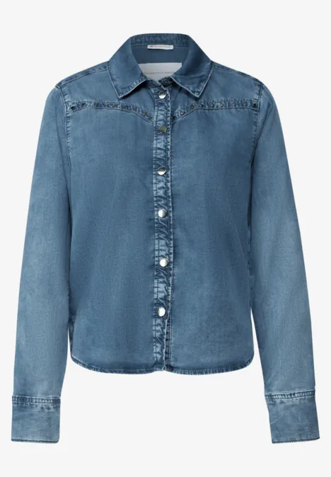 Jeansbluse mit Nieten soft mid indigo