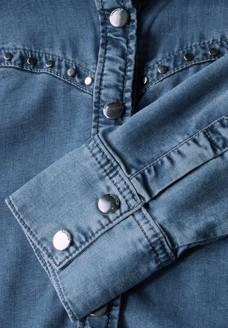 Jeansbluse mit Nieten soft mid indigo