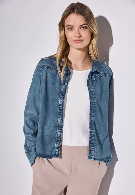 Jeansbluse mit Nieten soft mid indigo