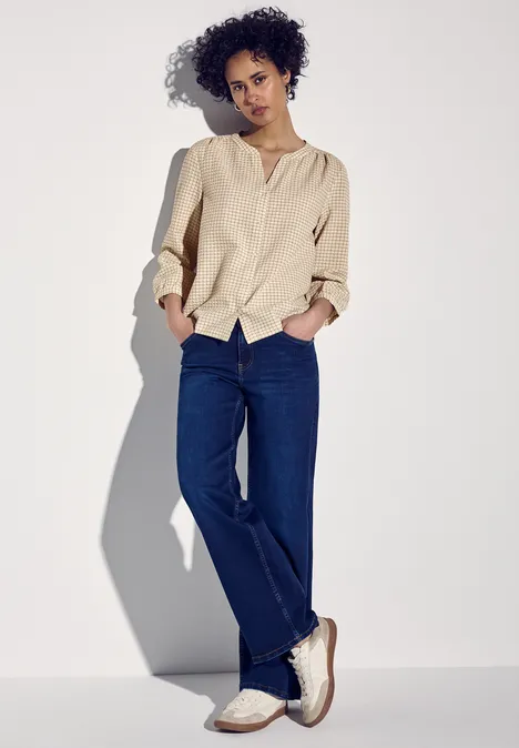 Karierte Seersucker Bluse safari beige