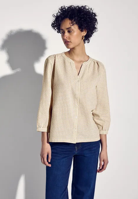 Karierte Seersucker Bluse safari beige