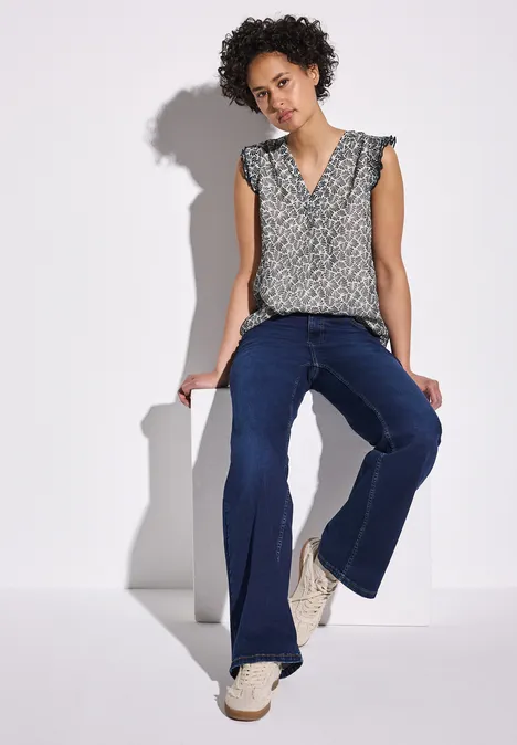 Chiffon-Top mit Rüschen deep blue