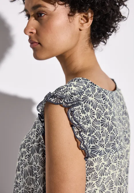 Chiffon-Top mit Rüschen deep blue