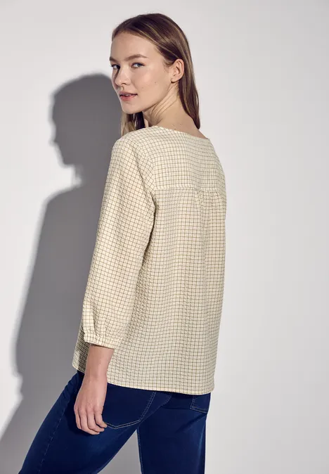 Karierte Seersucker Bluse safari beige