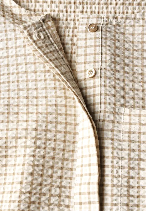 Karierte Seersucker Bluse safari beige