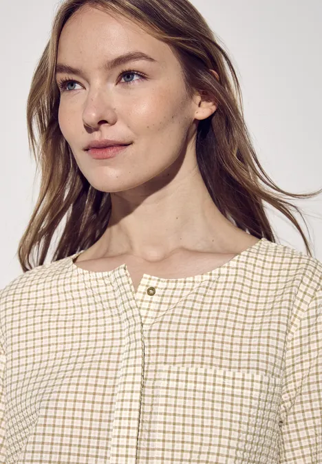 Karierte Seersucker Bluse safari beige