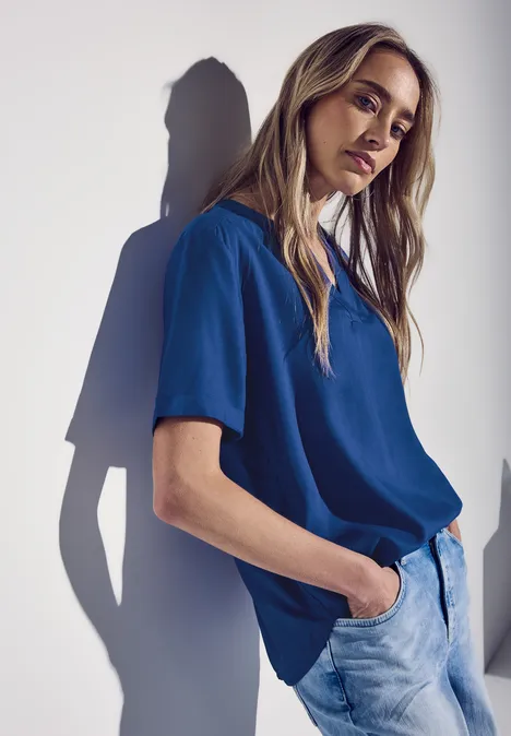 Bluse in Unifarbe dodger blue