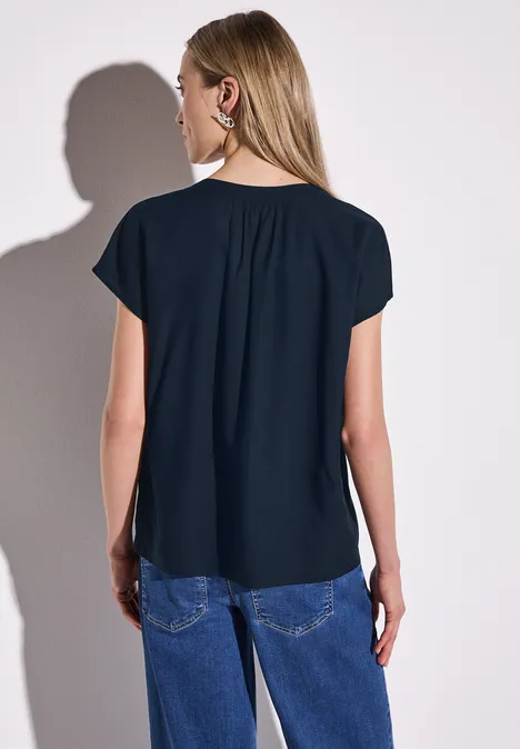 Bluse in Unifarbe deep blue