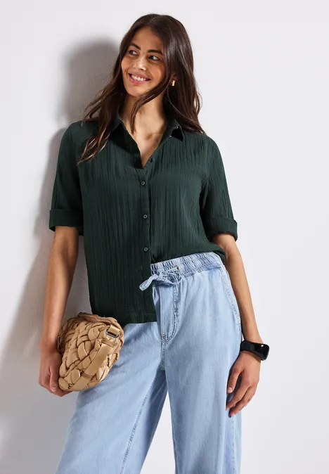 Musselin Hemdbluse pine grove green