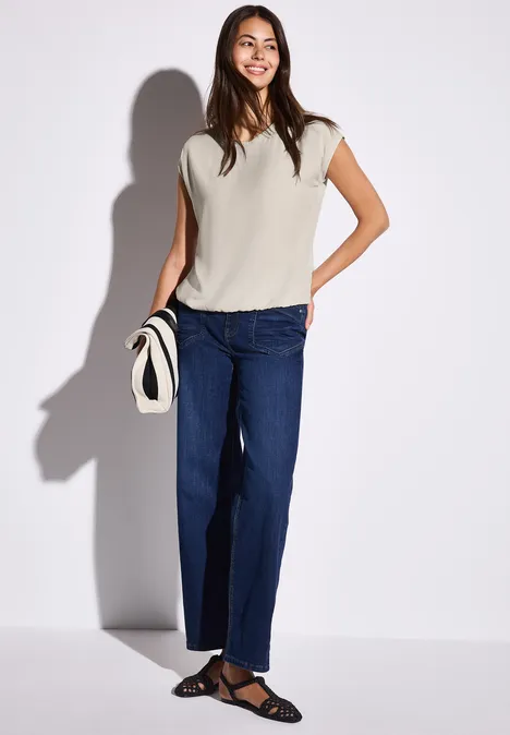 Bluse mit elastischem Saum moonstone sand