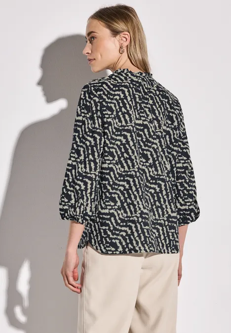 Print-Bluse mit Rüschen Black