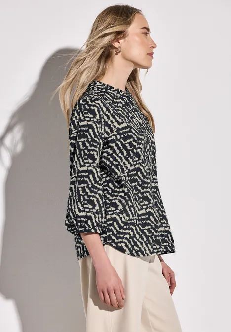 Print-Bluse mit Rüschen Black