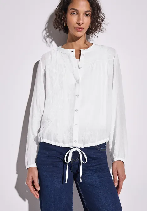 Crinkle-Bluse mit Raffung White