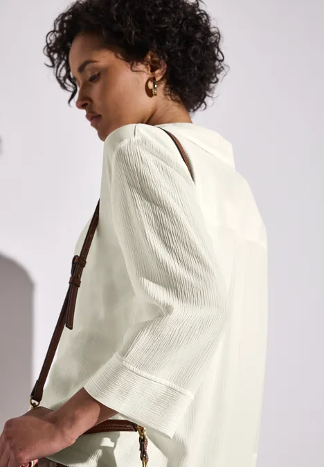 Crinkle-Hemdbluse off white