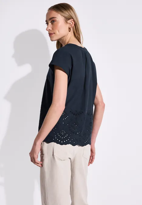 Bluse mit Stickerei deep blue