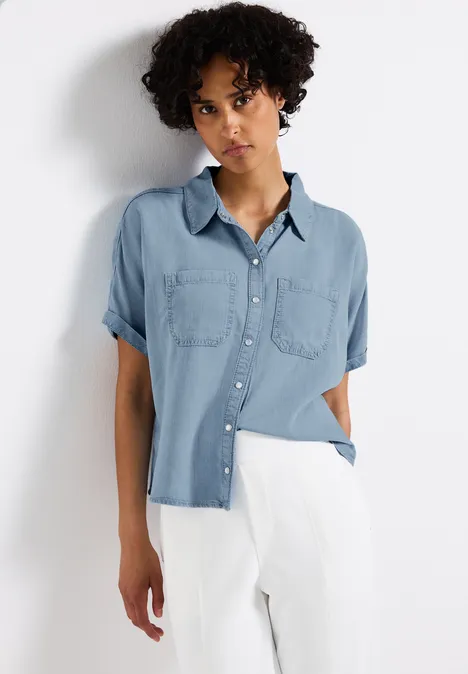 Denim Lyocell Hemdbluse Light Blue soft wash