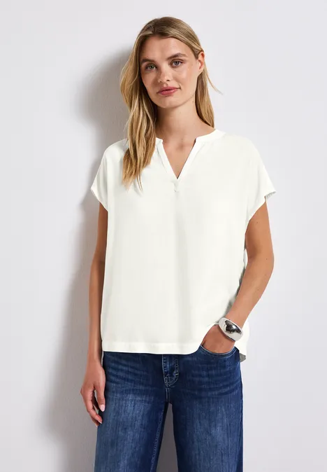 Split Neck Bluse in Unifarbe off white