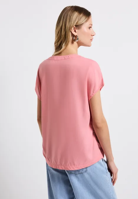 Split Neck Bluse in Unifarbe blush peach