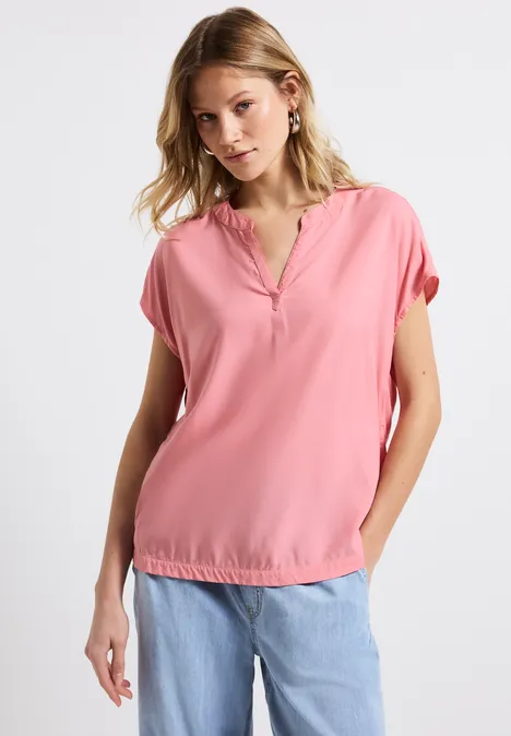 Split Neck Bluse in Unifarbe blush peach