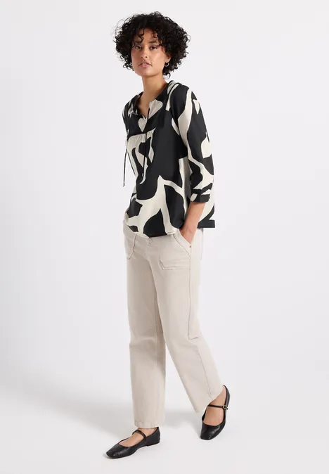 Print-Bluse mit Tape-Details whale tail grey