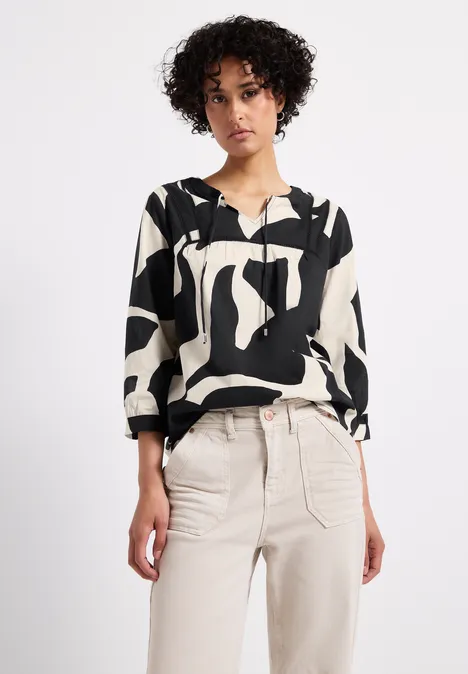 Print-Bluse mit Tape-Details whale tail grey