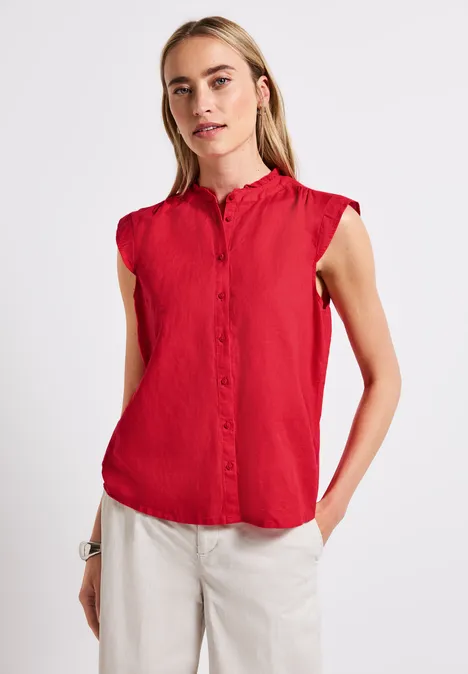 Leinenmix-Bluse mit Rüschen glory red