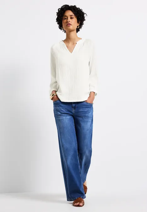Musselin Tunika mit Rüschen off white
