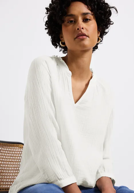 Musselin Tunika mit Rüschen off white